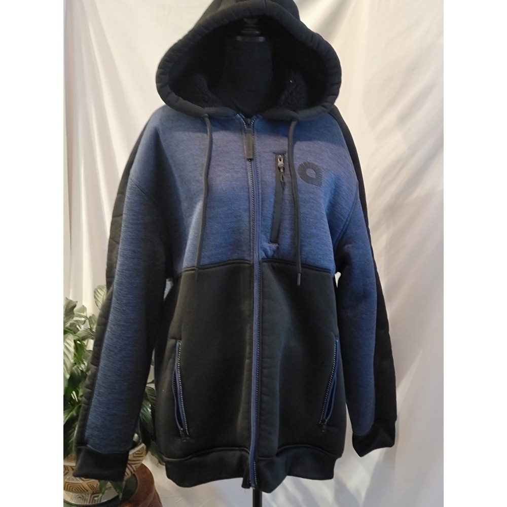 Akademiks Mens 4XL Blue Black Sherpa Lined Full Zip Hoodie Jacket Colorblock